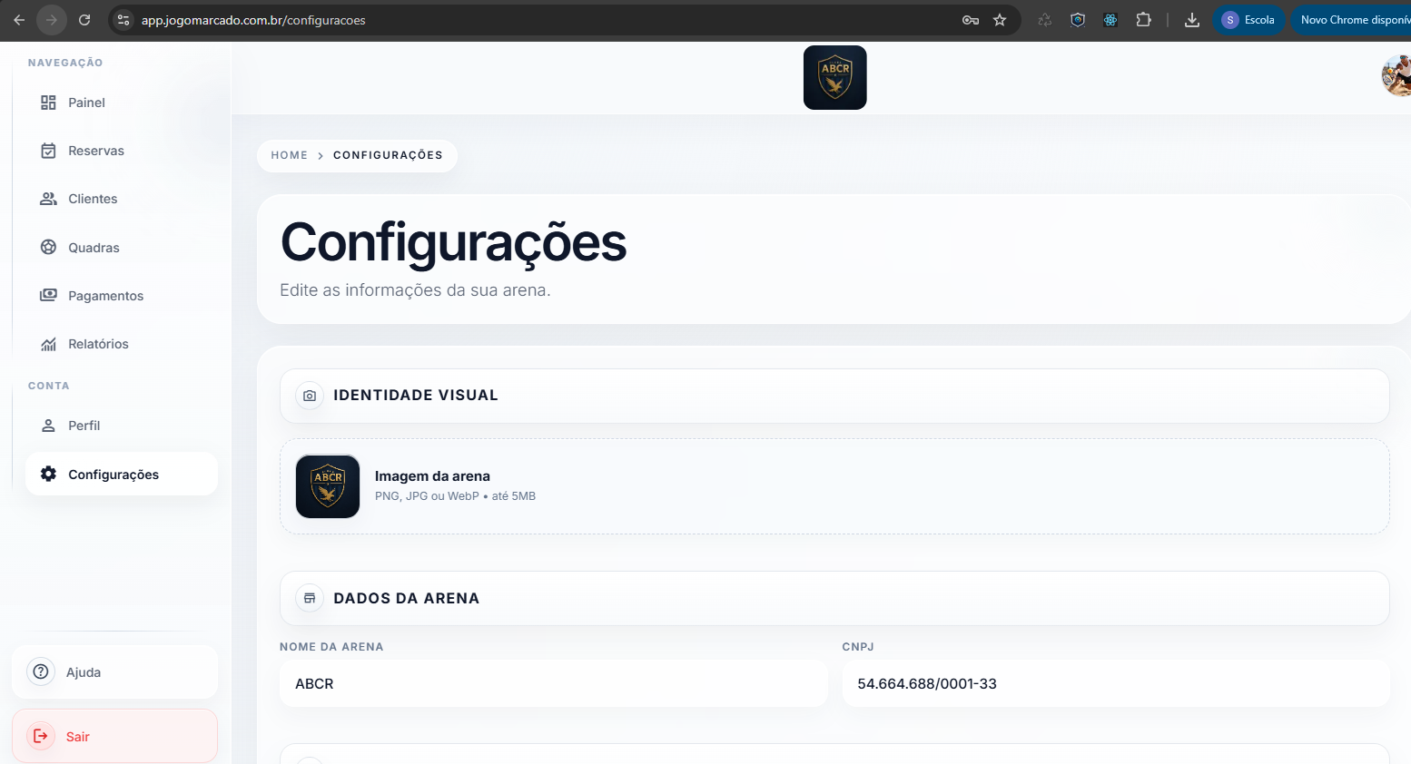 Tela de configurações do CRM